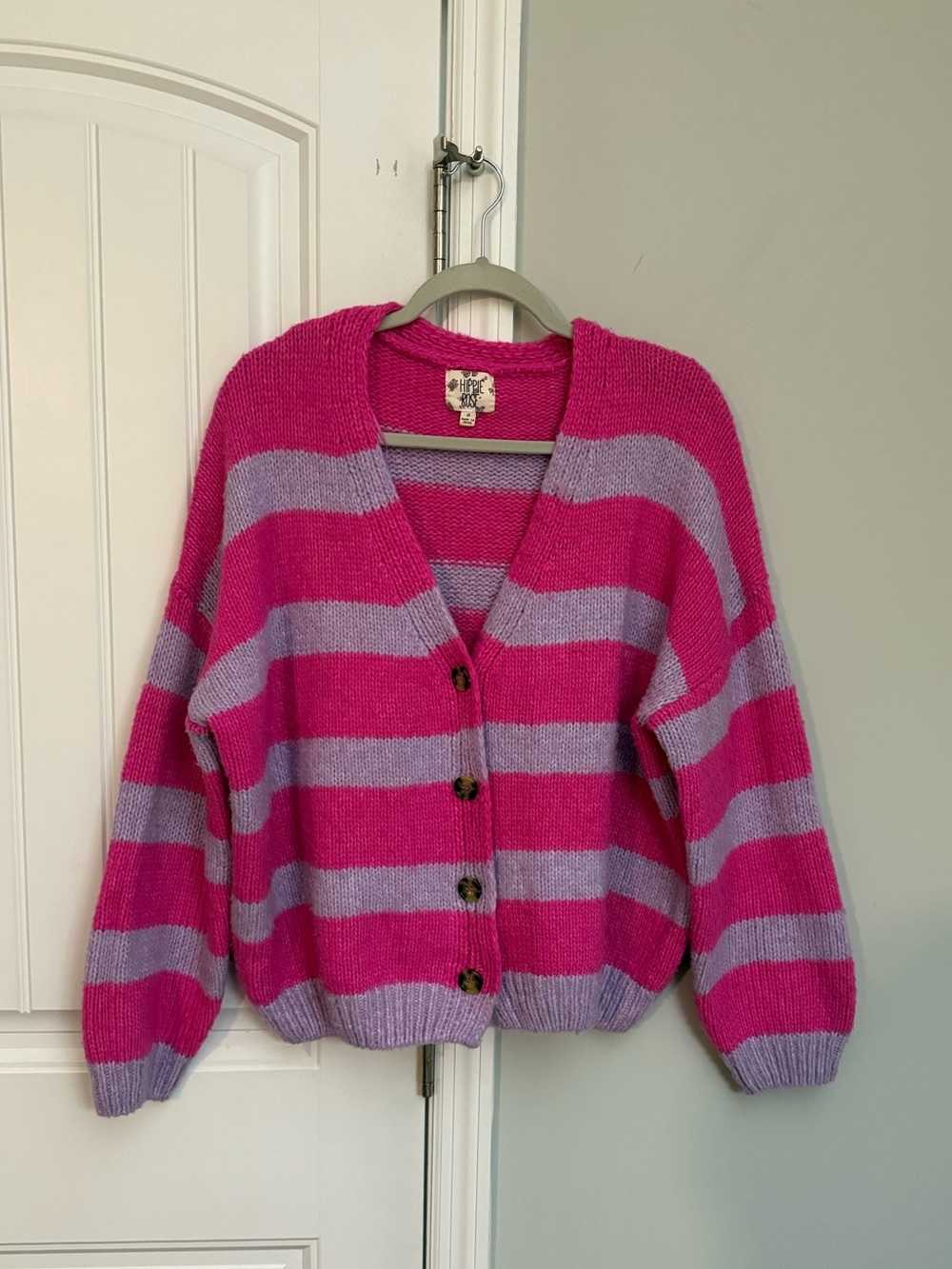 Hippie Rose Pink & Lavender Striped Button-Front Cardigan